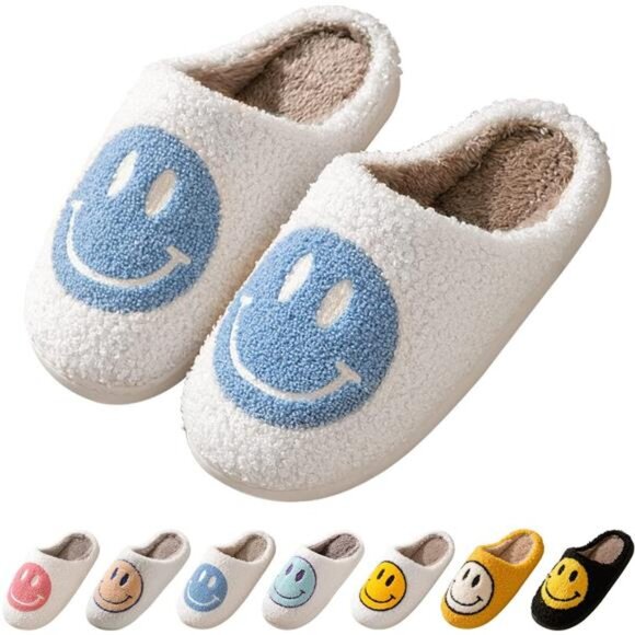 New With Tags Other - NEW Smile Face Slippers for Women – Retro Happy Face Plush Slippers, Soft &